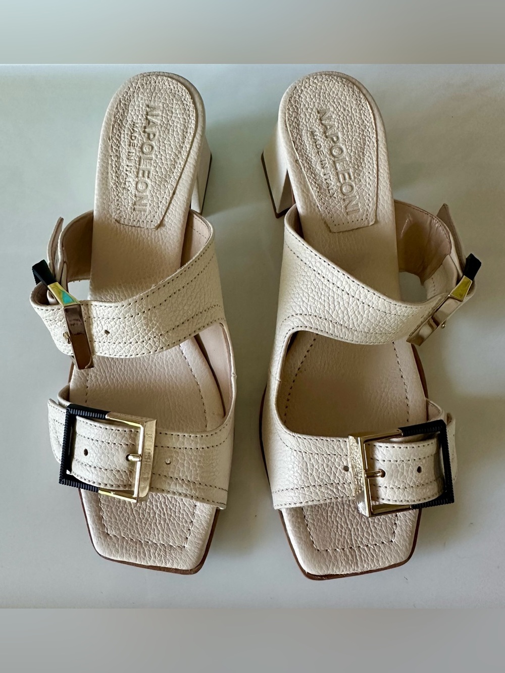 napoleoni italian leather chunky heel mules / cream / sz 8